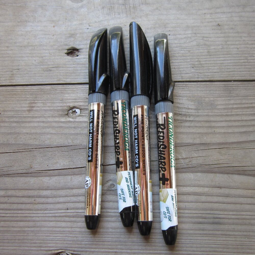 Ticonderoga Permanent Markers Black Lot of 4 RediSharp Fine Point Offgassed
